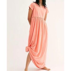 Free People Maxi Dress Peach Mineral Wash Carissa Tee Short Sleeve Small NEW